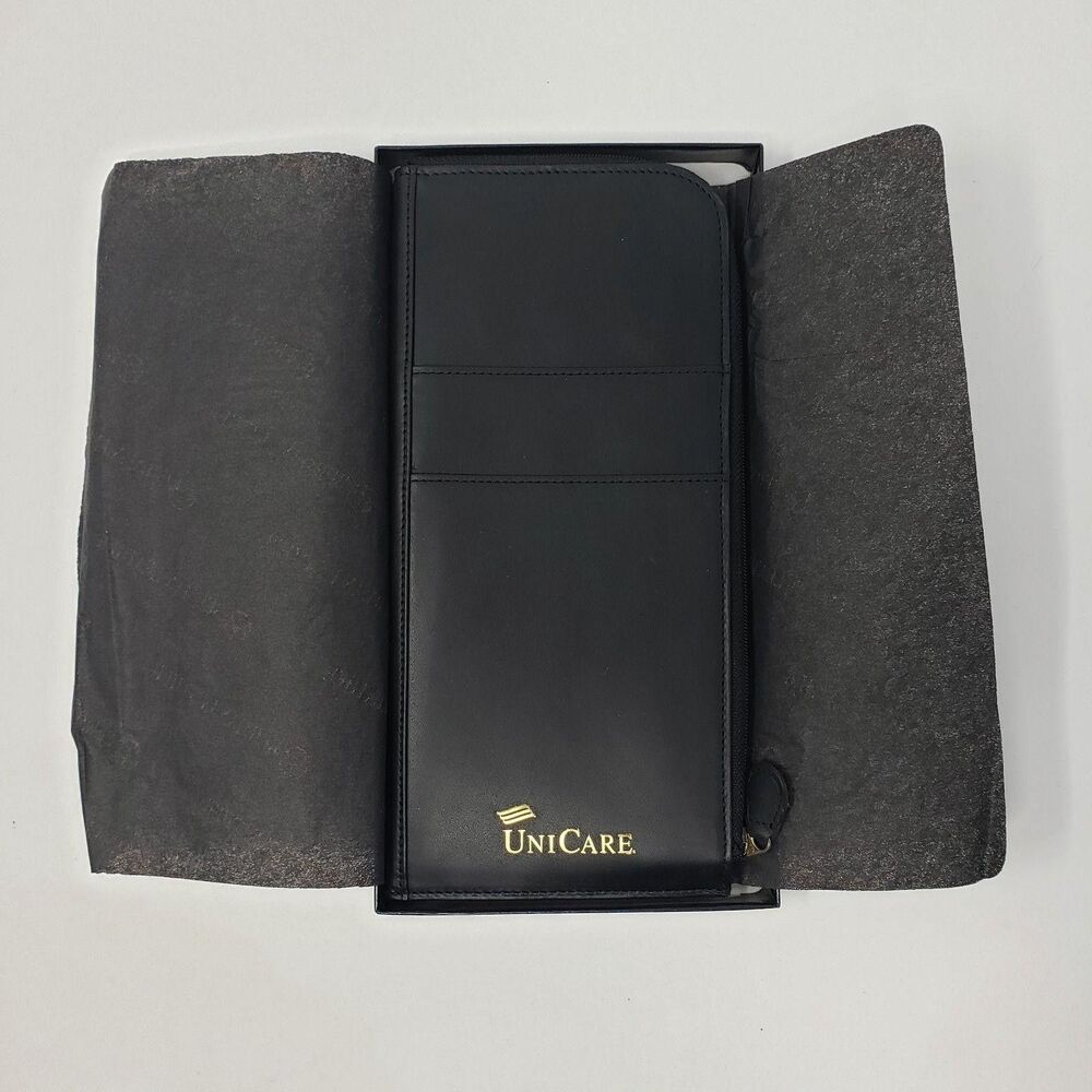 Berman Leather UniCare Wallet Mens Black Zip Travel Checkbook Organizer Case